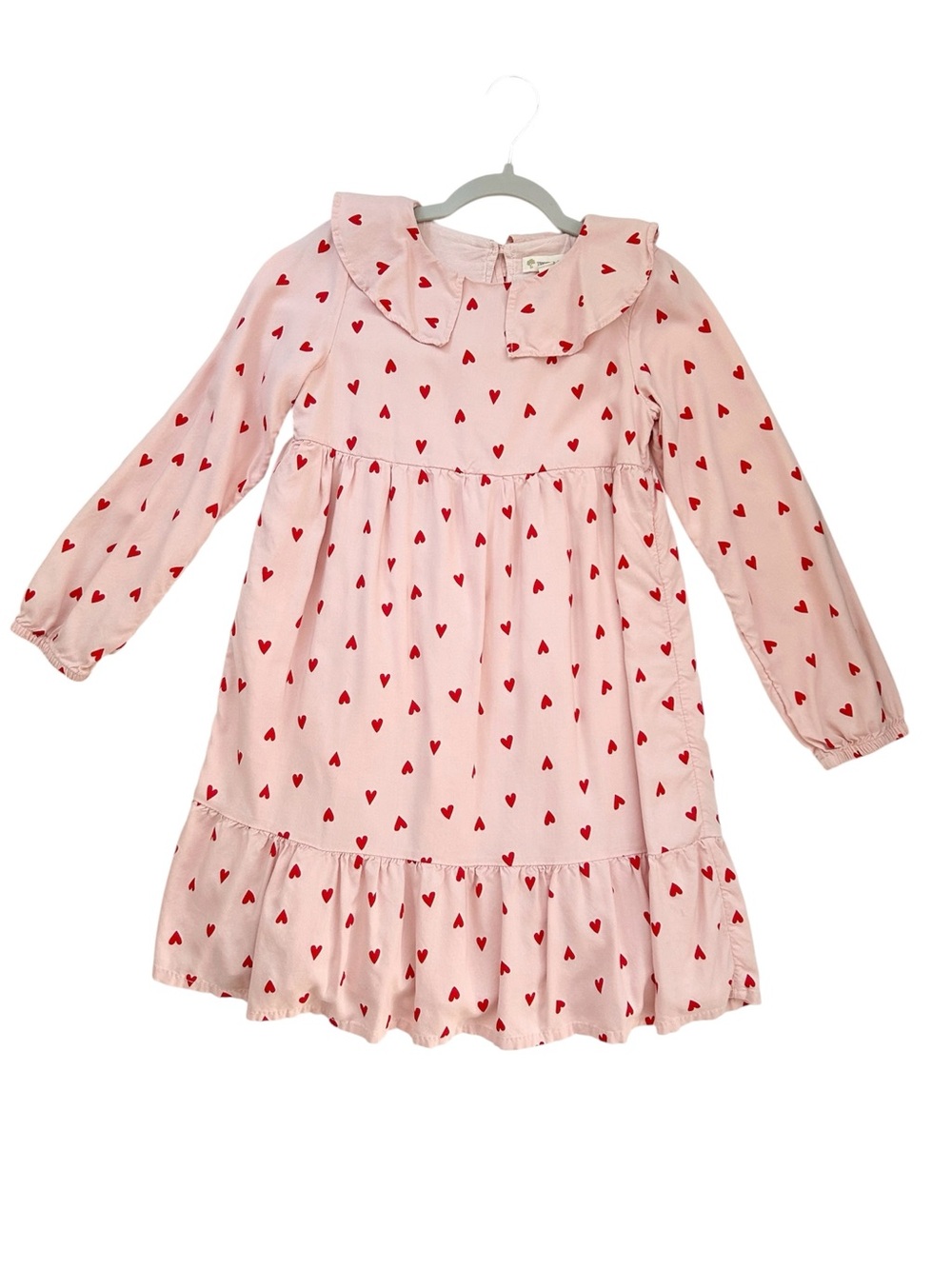 Tucker + Tate Pale Pink Red Hearts Lined Dress With Collar Ruffle Hem Size 8